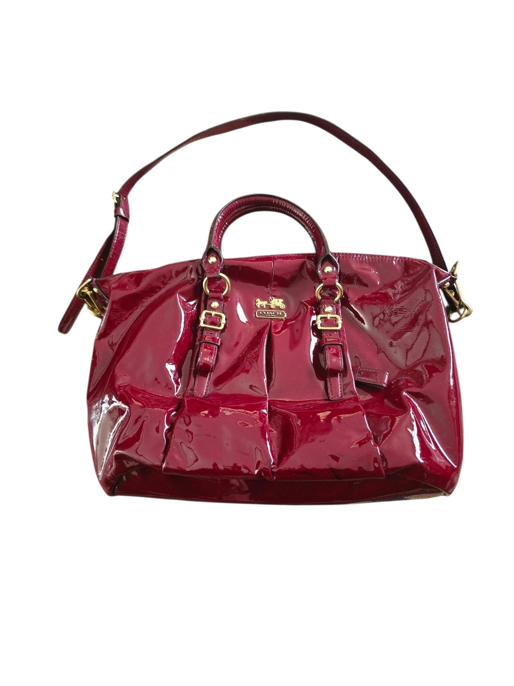 Coach Madison Juliette Burgundy Glossy Patent Leather Satchel